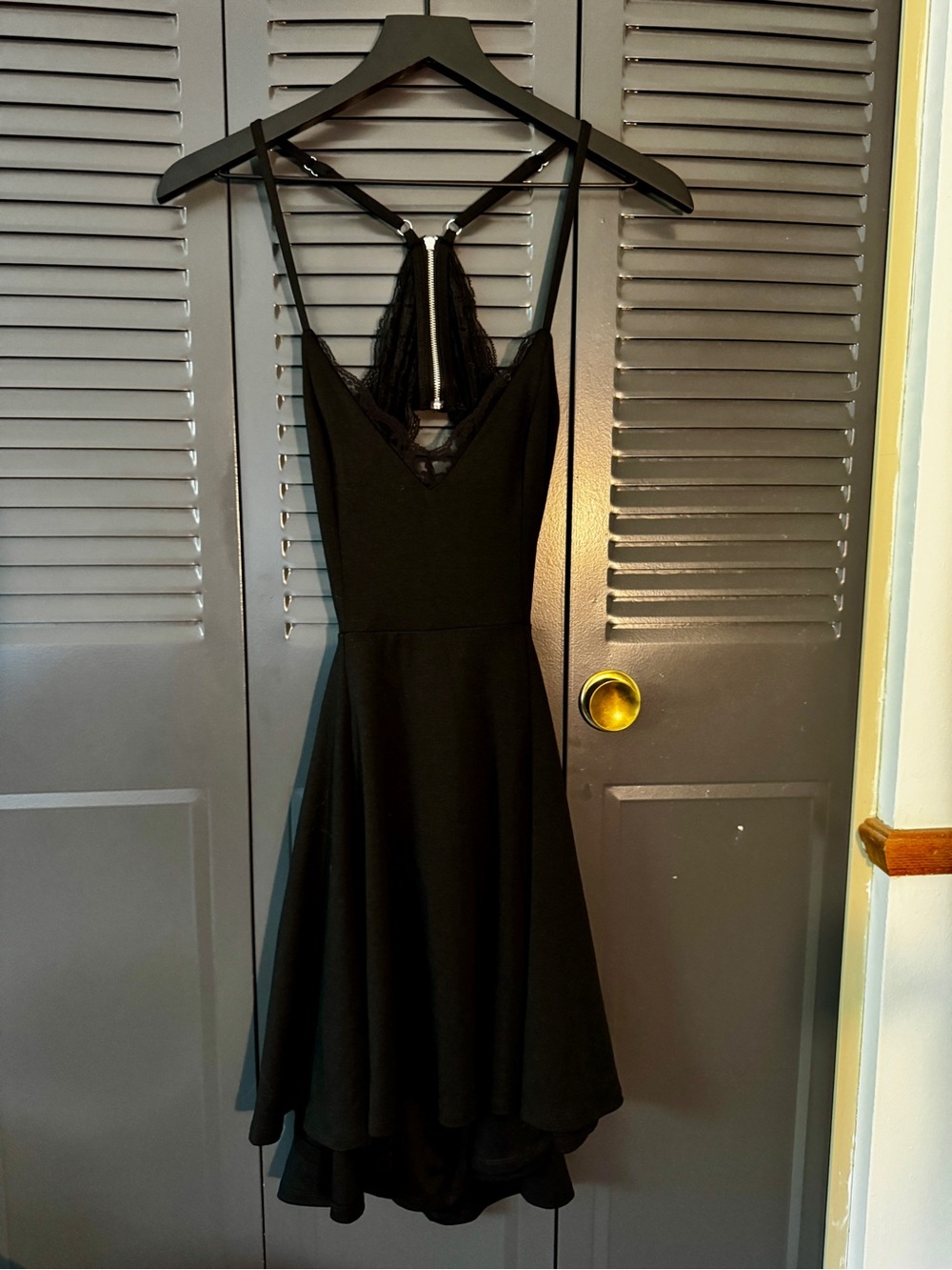 Lush Black Lace-Back Fit-and-Flare Mini Dress